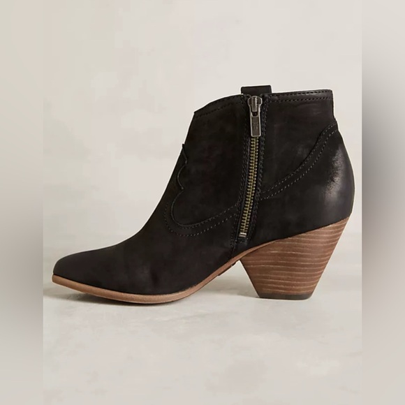 FRYE Reina Black Suede Oil Slick Leather Ankle Chunky Heel Booties US 7 - Picture 3 of 12